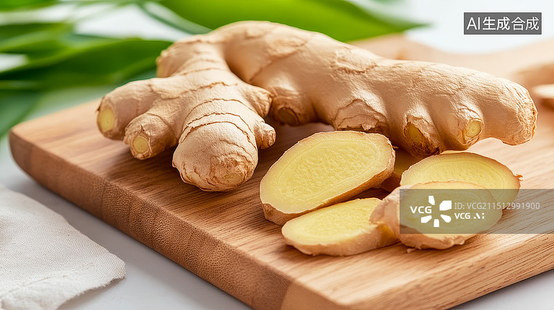 【AI数字艺术】切片生姜木制砧板摆放图片素材