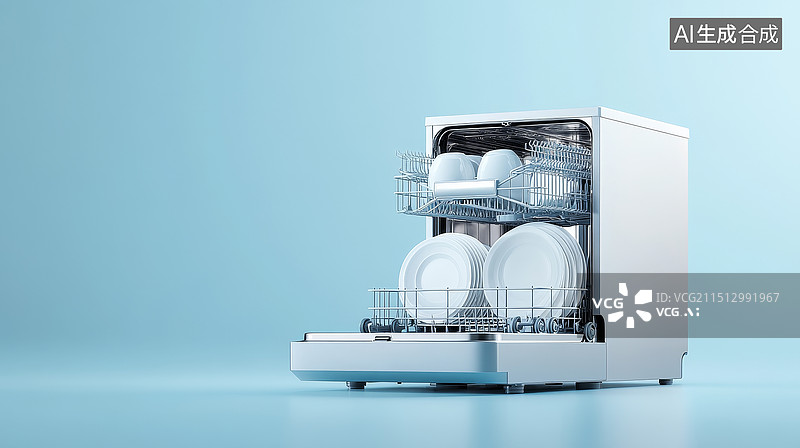 【AI数字艺术】干净背景上的洗碗机图片素材