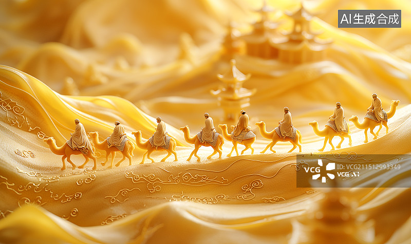 【AI数字艺术】丝绸之路上贸易往来的骆驼商队模型图片素材