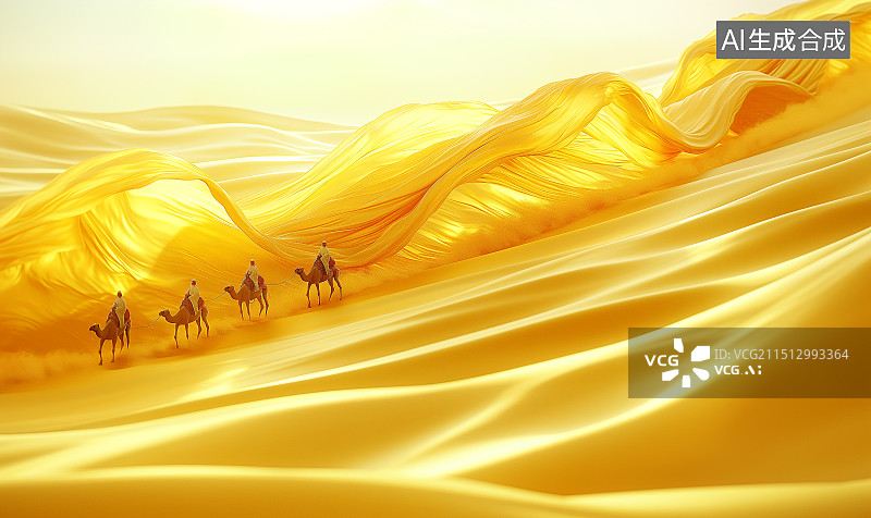 【AI数字艺术】丝绸之路上贸易往来的骆驼商队模型图片素材