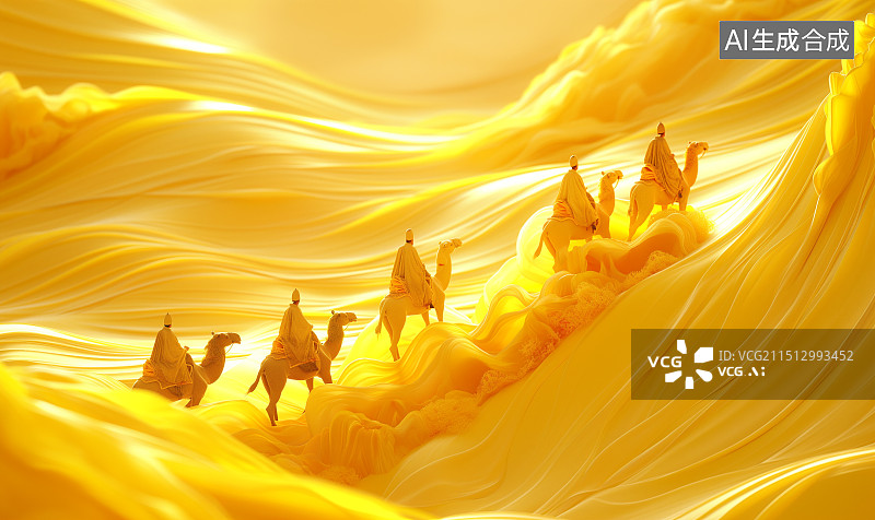 【AI数字艺术】丝绸之路上贸易往来的骆驼商队模型图片素材