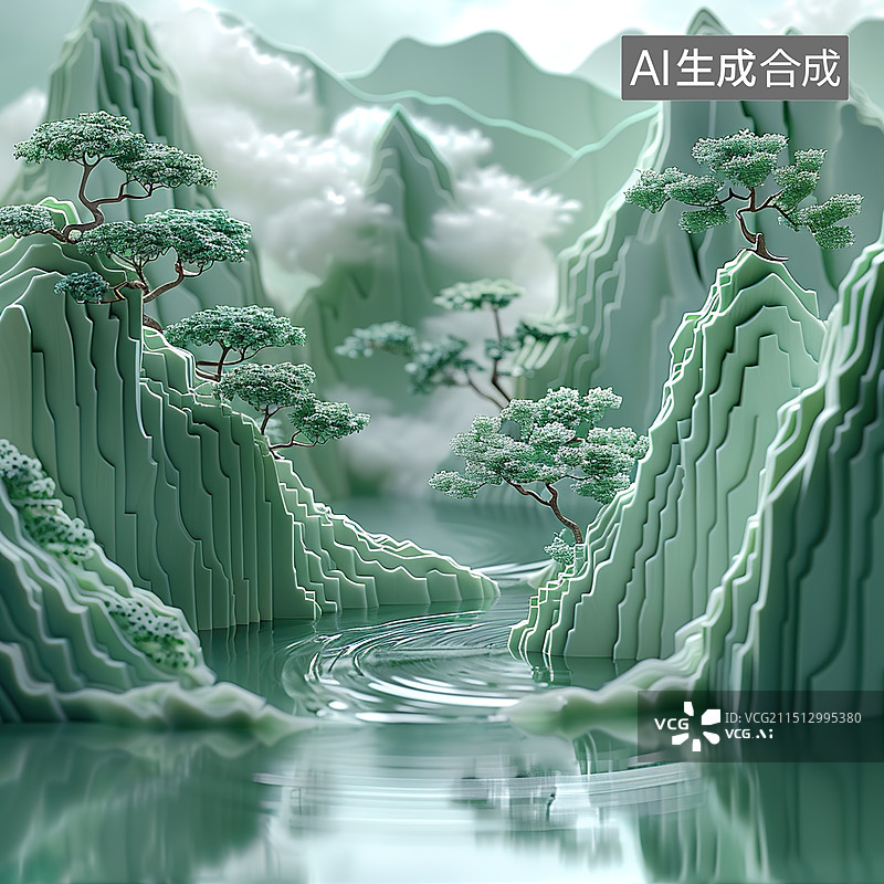 【AI数字艺术】中国 山水装饰图片素材
