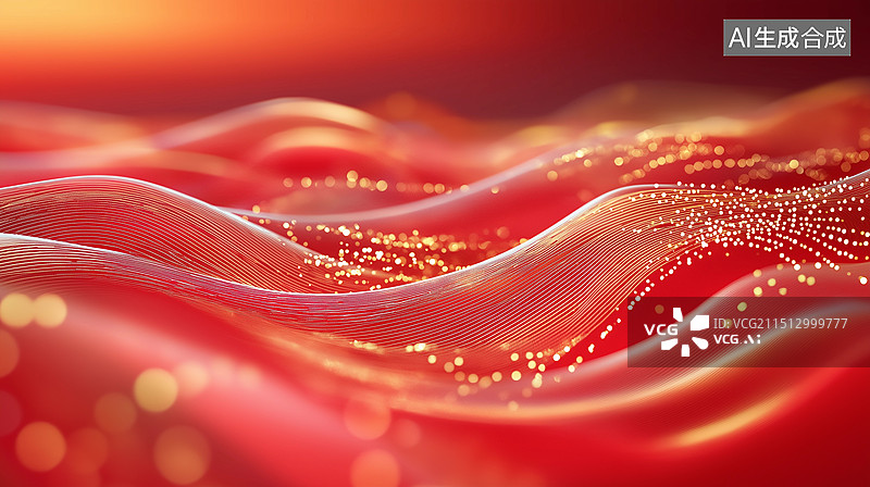 【AI数字艺术】红金色流动曲线科技商务背景图片素材