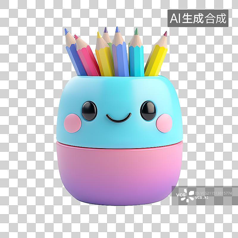 【AI数字艺术】学生使用的卡通3d渲染的笔筒图片素材