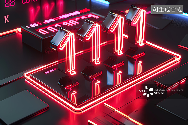 【AI数字艺术】双十一购物节展示的霓虹灯促销插图图片素材