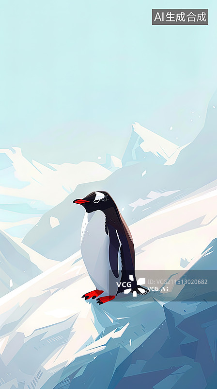 【AI数字艺术】治愈系动物主题的手机壁纸南极企鹅和冰川图片素材