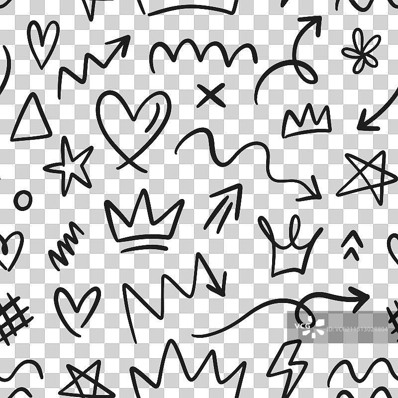 涂鸦墨水箭头心形无缝图案图片素材