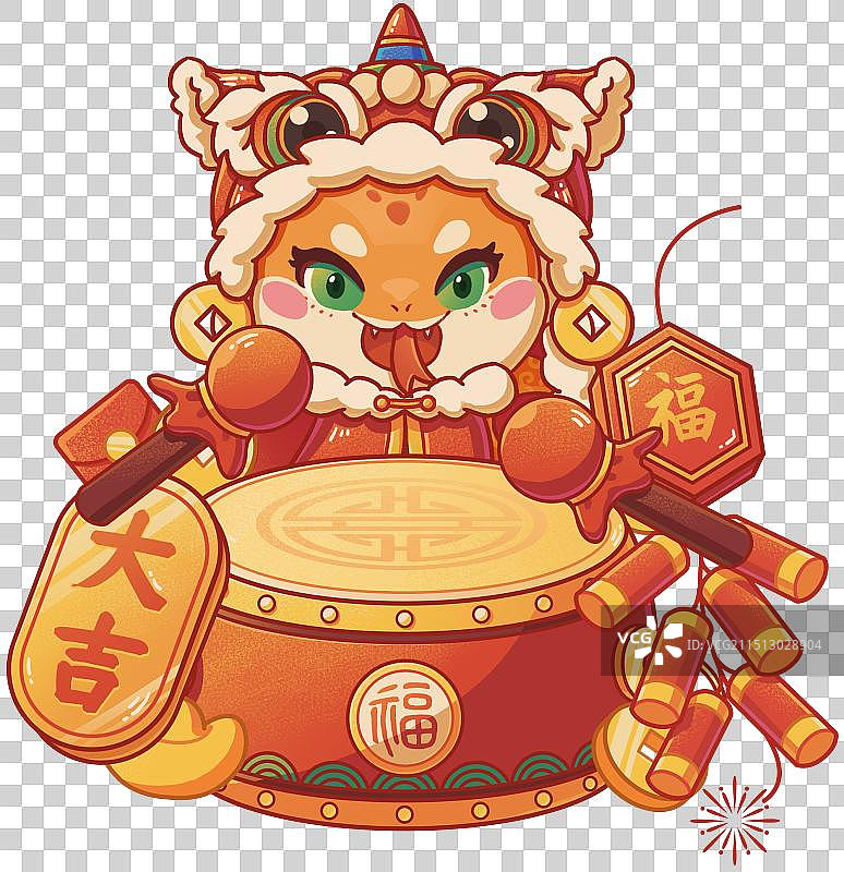 除夕夜春节传统文化节日庆祝打鼓年俗插画图片素材