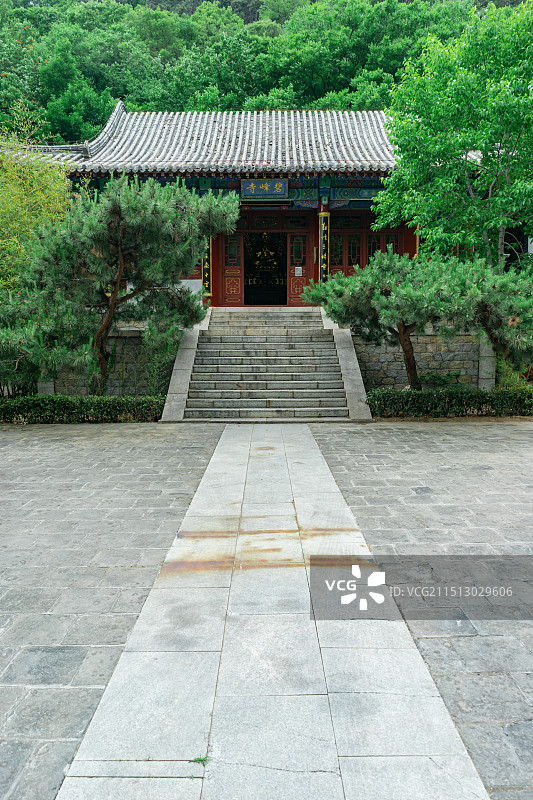 中国山东省泰安市岱岳区彩石溪风景区,中国园林里的古代建筑外立面，户外无人图像摄影图片素材