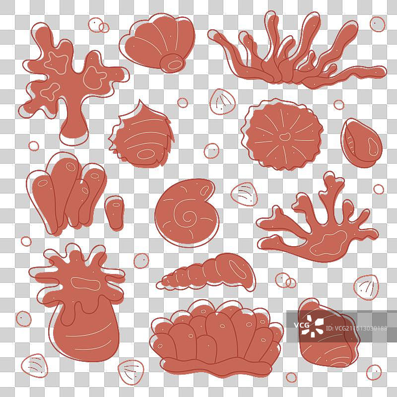 珊瑚贝壳涂鸦剪贴画合集图片素材