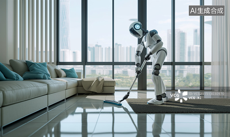 【AI数字艺术】家用机器人在家里打扫卫生做家务图片素材