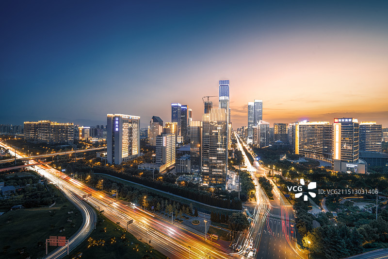 西安锦业路CBD蓝调夜景图片素材