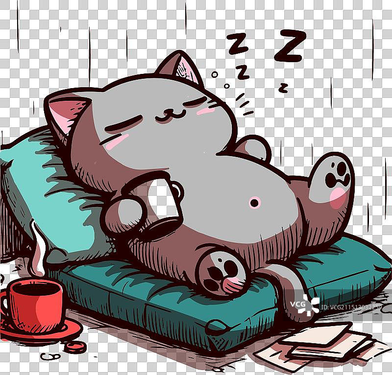 画一只睡在枕头上的猫图片素材