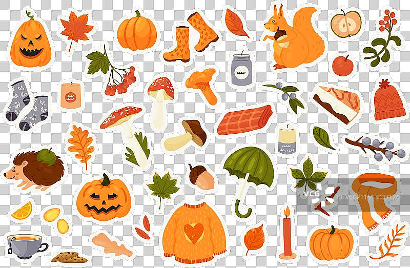 秋季贴纸包：橡果与美食图片素材