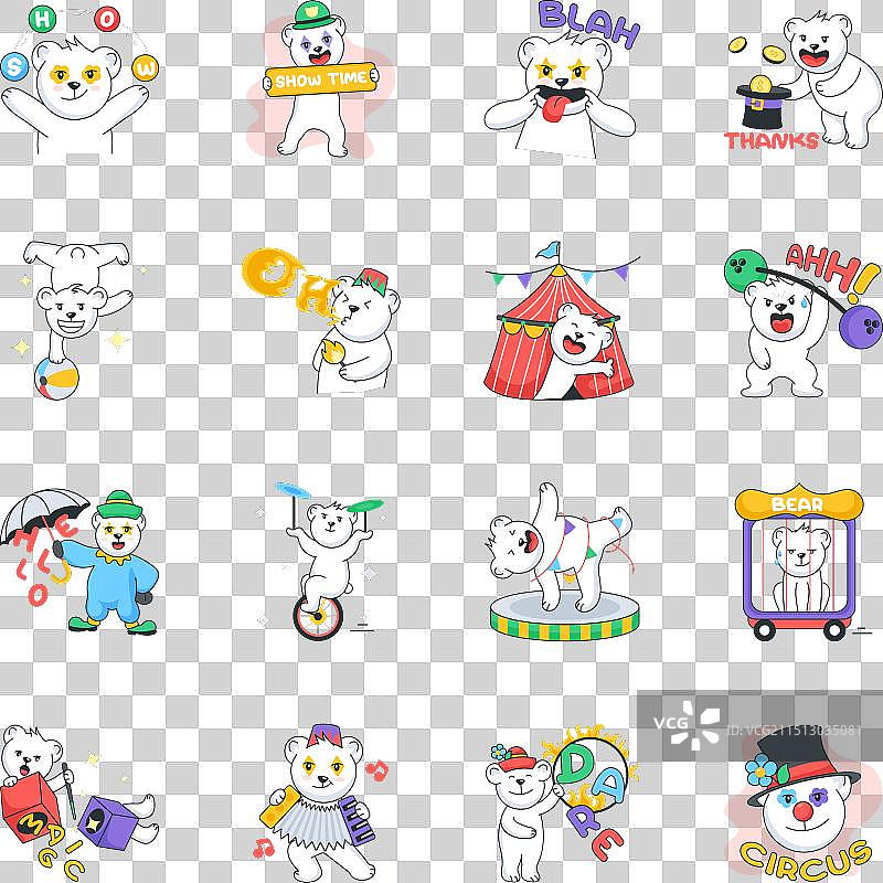 可爱的马戏团泰迪涂鸦贴纸合集图片素材
