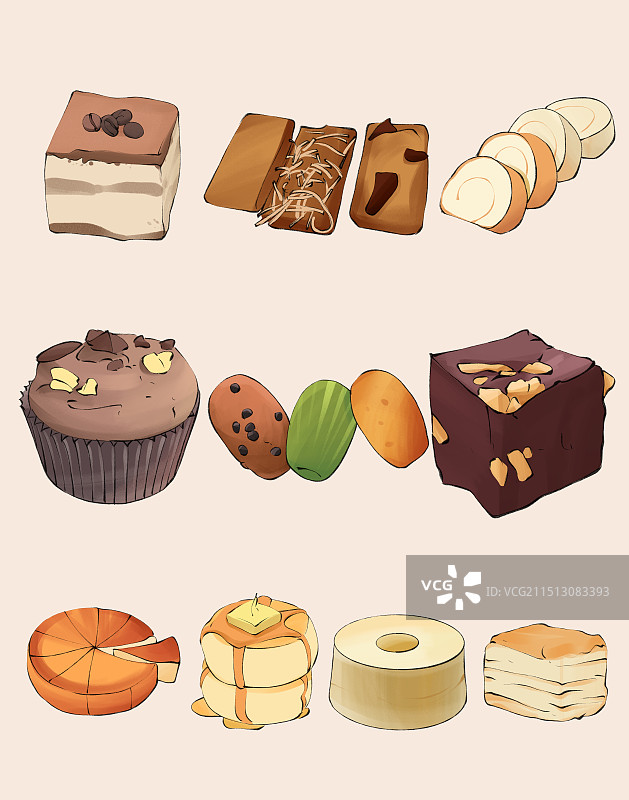 全球十大蛋糕种类手绘插画图片素材