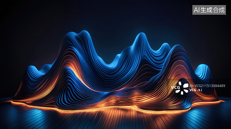 【AI数字艺术】科技蓝橙流动线条抽象艺术图片素材