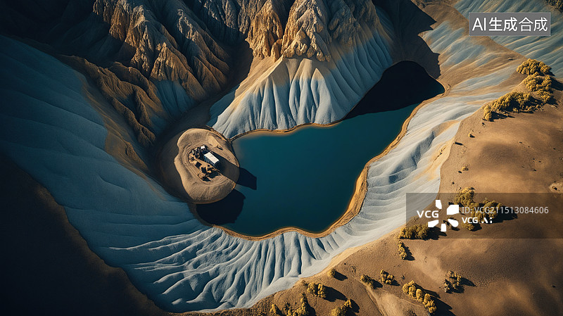 【AI数字艺术】沙漠中的蓝湖秘境图片素材