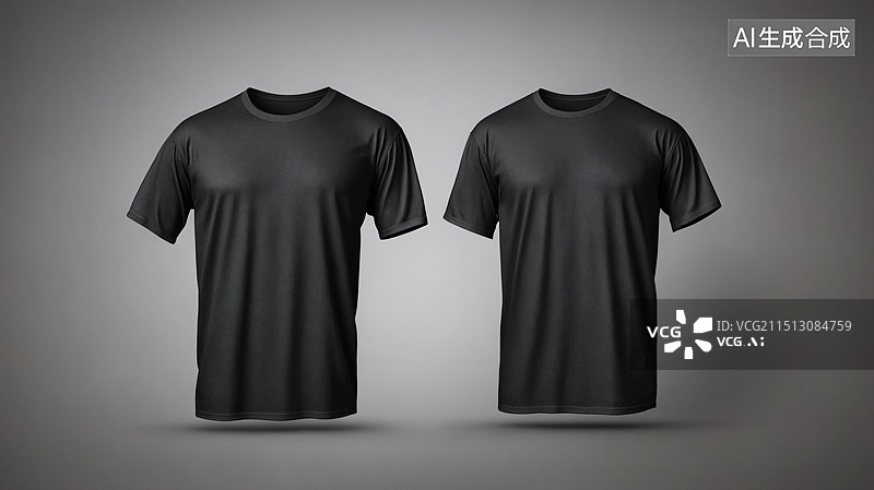 【AI数字艺术】简约经典：黑色短袖T恤的时尚展示图片素材