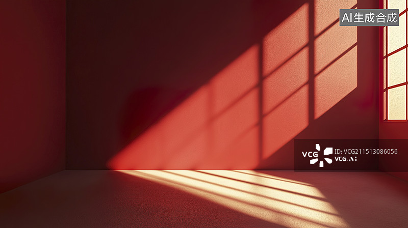 【AI数字艺术】中国风红色背景室内光影灯笼展台图片素材