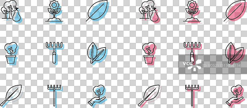 手持梨树叶园艺耙线条集合图片素材