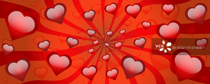 螺旋背景上的闪亮爱心图片素材