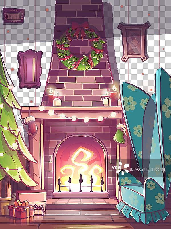带砖块的彩色经典壁炉图片素材