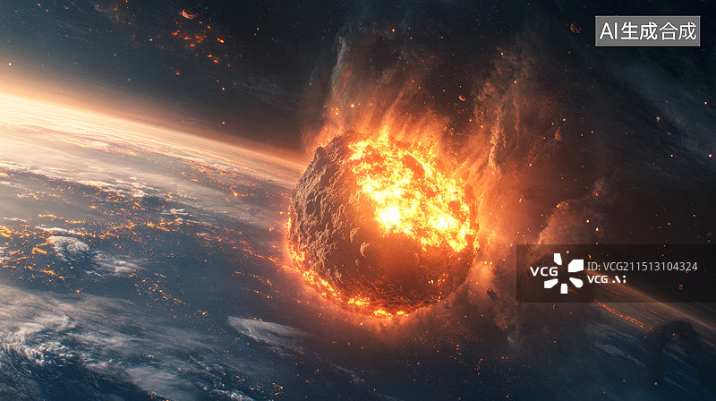 【AI数字艺术】巨大的陨石撞击地球图片素材