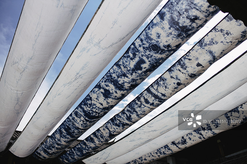 云南大理扎染织物在风中飘扬图片素材