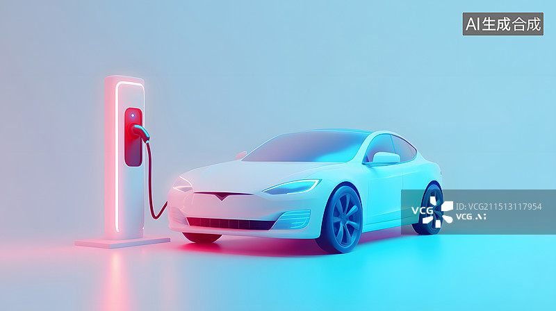【AI数字艺术】3D新能源电车充电场景图片素材
