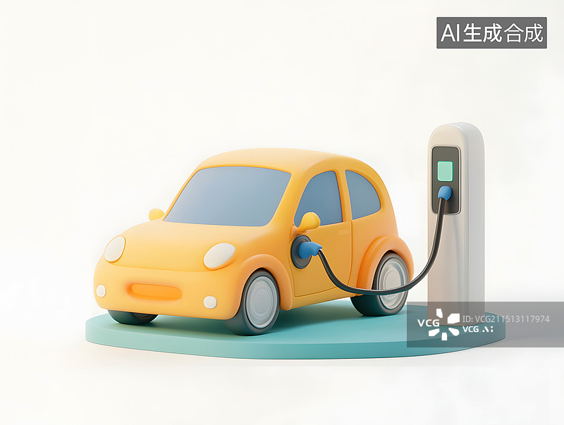 【AI数字艺术】3D新能源电车充电场景图片素材