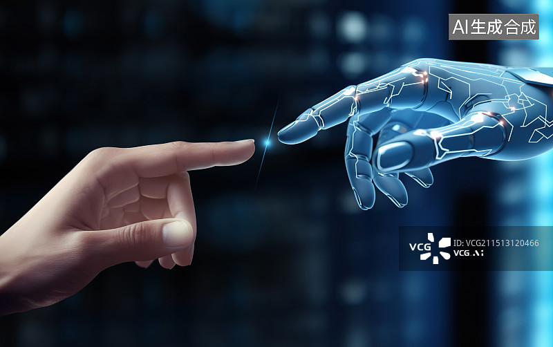 【AI数字艺术】机器人手指触摸人类手指图片素材