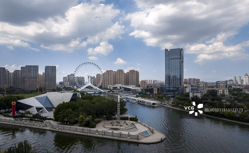南北运河引滦入津海河天津之眼城市风光航拍图片素材