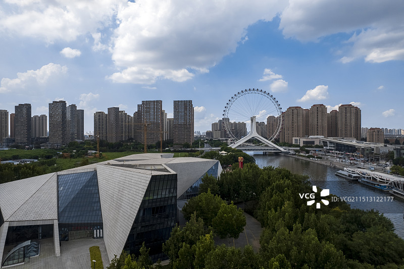 南北运河引滦入津海河天津之眼城市风光航拍图片素材