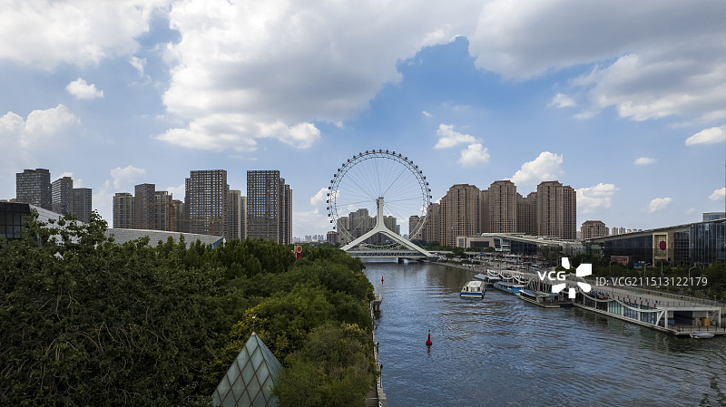 南北运河引滦入津海河天津之眼城市风光航拍图片素材