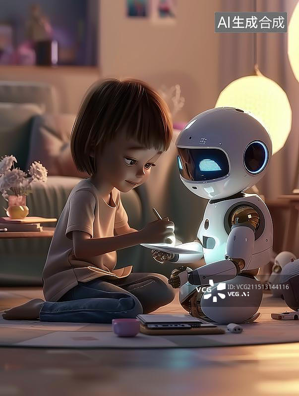 【AI数字艺术】家用机器人3D画面图片素材