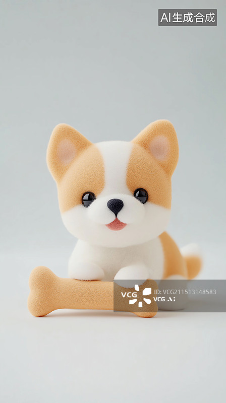 【AI数字艺术】羊毛毡风格3D宠物壁纸——抱着骨头的宠物狗图片素材