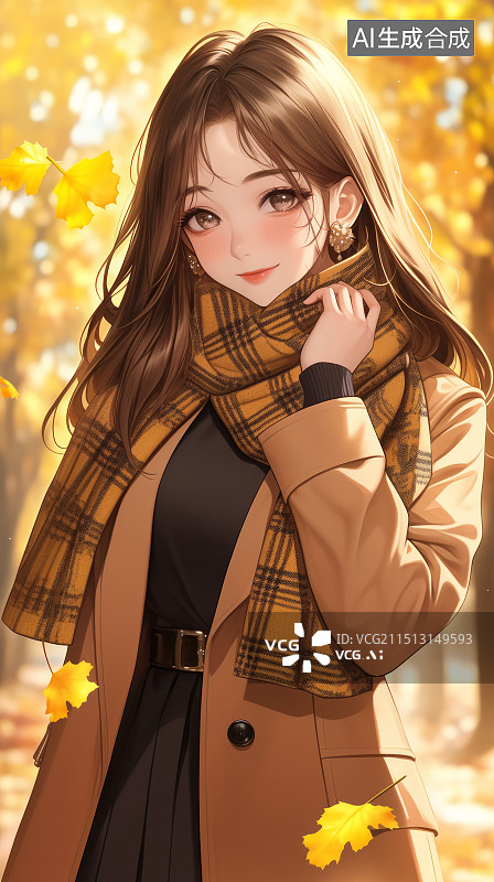 【AI数字艺术】唯美的秋季美女插画图片素材