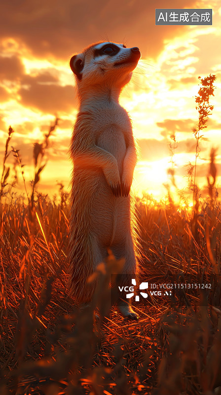 【AI数字艺术】夕阳下的狐獴在森林边缘图片素材