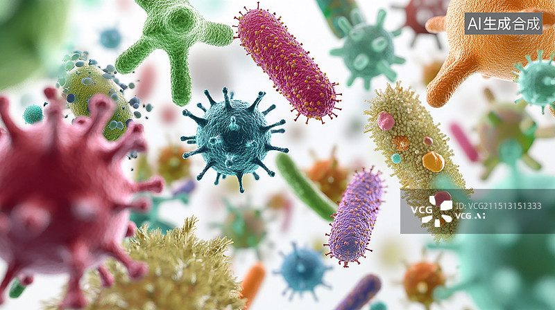 【AI数字艺术】各种类型的细菌和蓝藻的详细插图图片素材