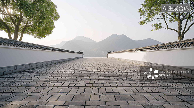 【AI数字艺术】古典风格建筑和空旷的广场图片素材