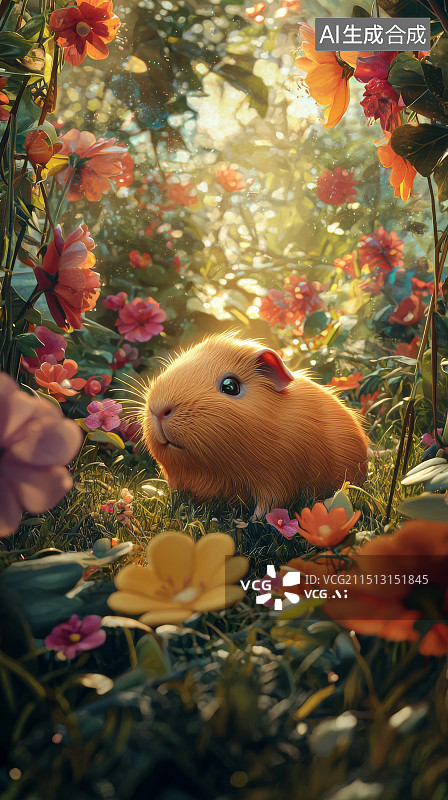 【AI数字艺术】花园中的小仓鼠图片素材