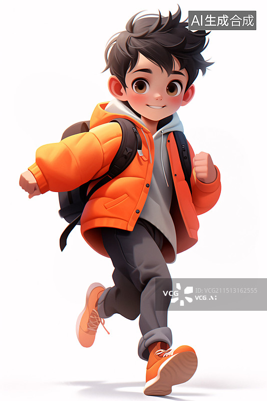 【AI数字艺术】3D开学季背着书包的小学生图片素材