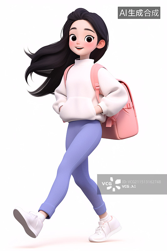 【AI数字艺术】3D开学季背着书包的高中生图片素材
