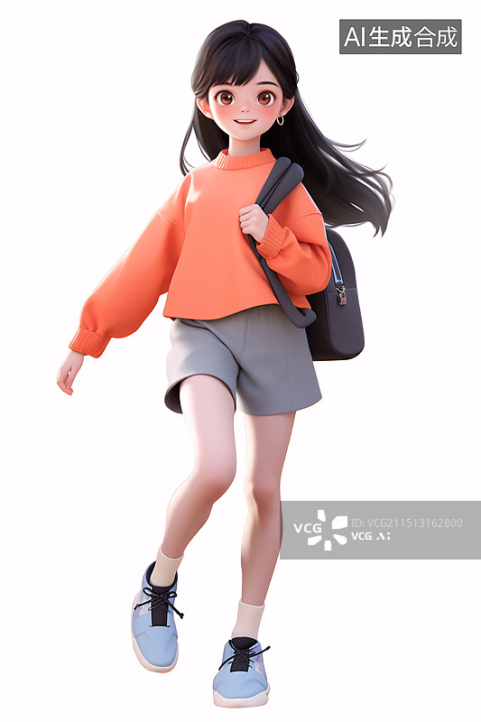 【AI数字艺术】3D开学季背着书包的高中生图片素材