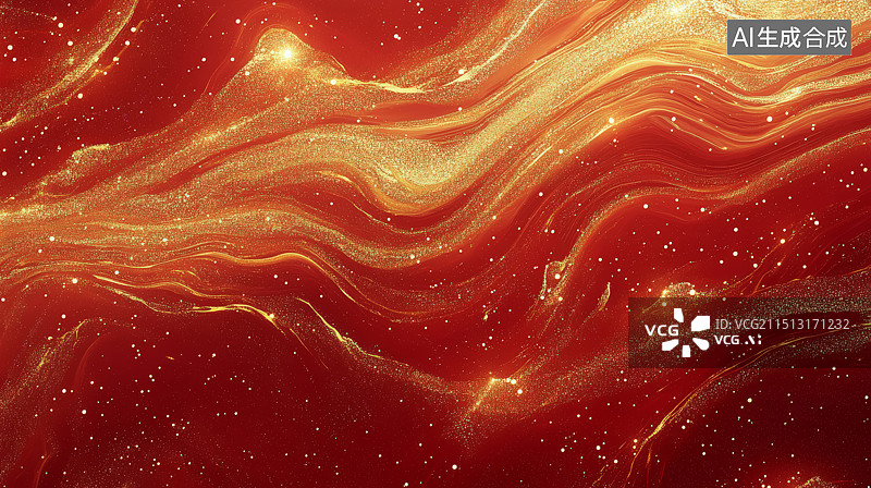 【AI数字艺术】金色黄金液体流体纹理与红色背景图片素材