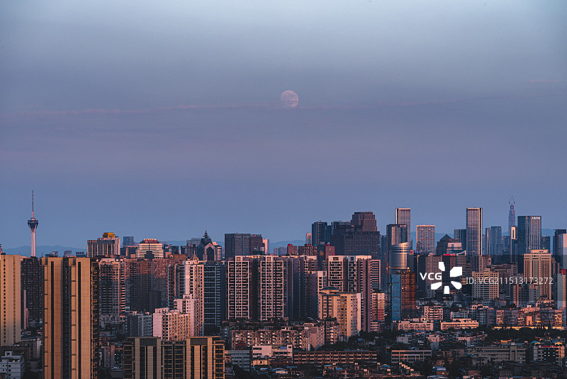 成都城市CBD夕阳夜景图片素材