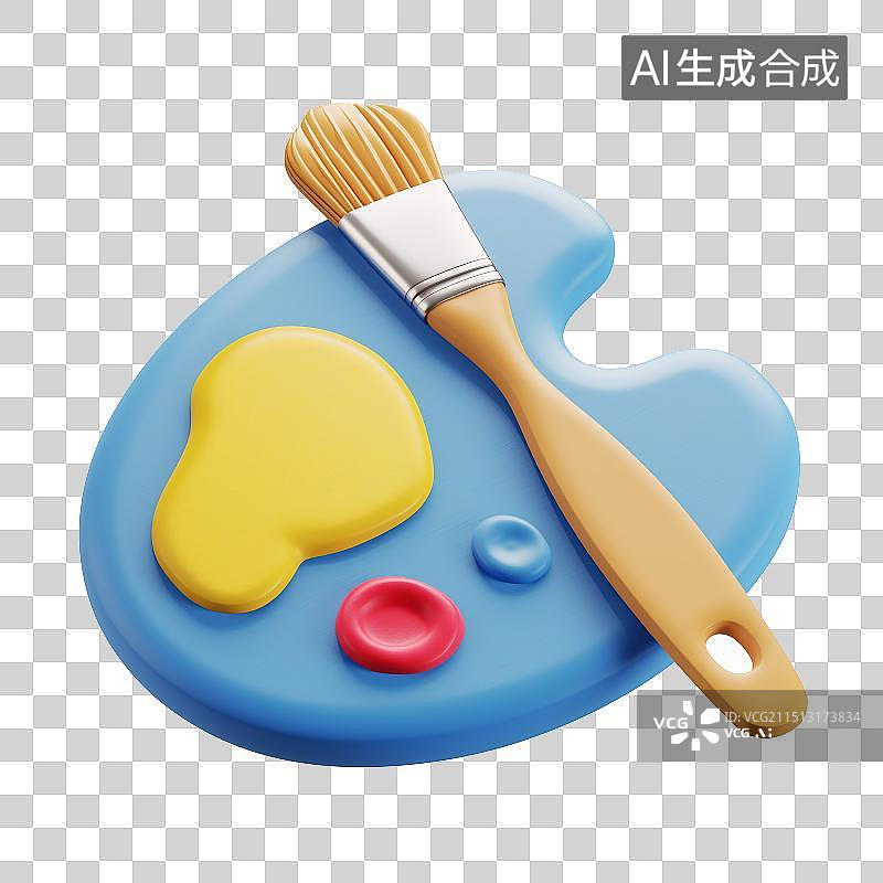 【AI数字艺术】3d图标 颜料盘 美术用具 调色盘 颜料 画笔 蓝黄色 c4d图标 3d icon c4d icon图片素材