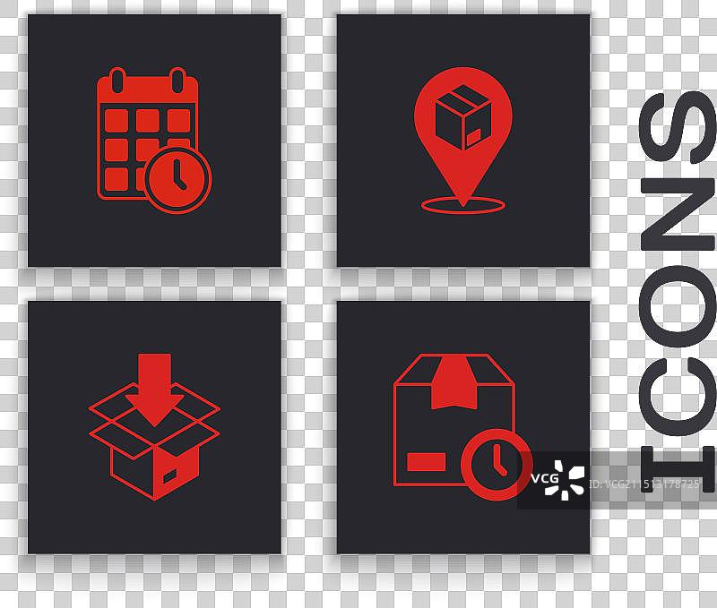 纸板箱时钟日历定位组合图片素材