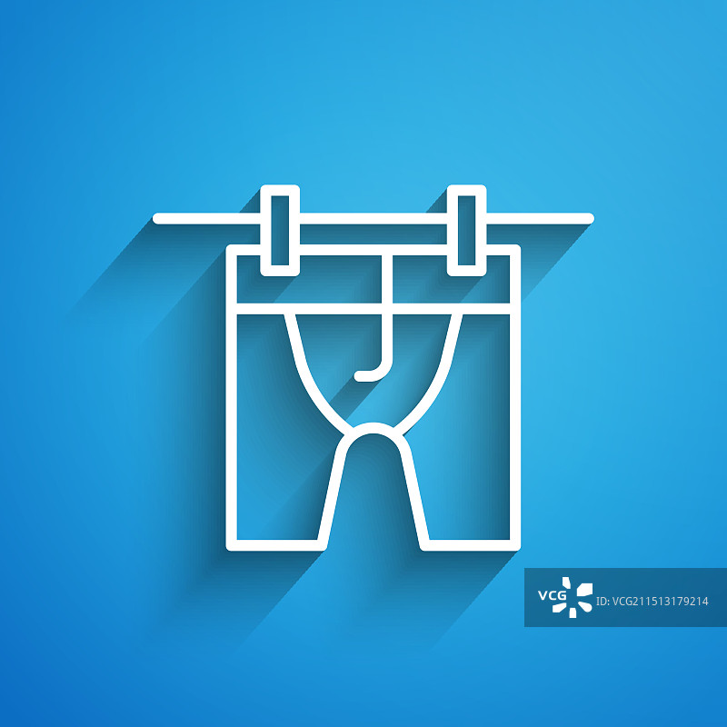 白色线条晾晒衣服图标，蓝色背景隔离图片素材